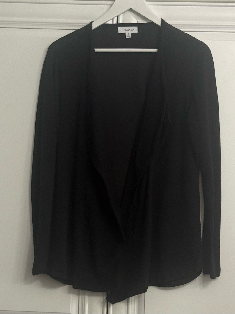 Calvin Klein Size Medium Black Open-Front Waterfall Cardigan Cotton/Linen Blend